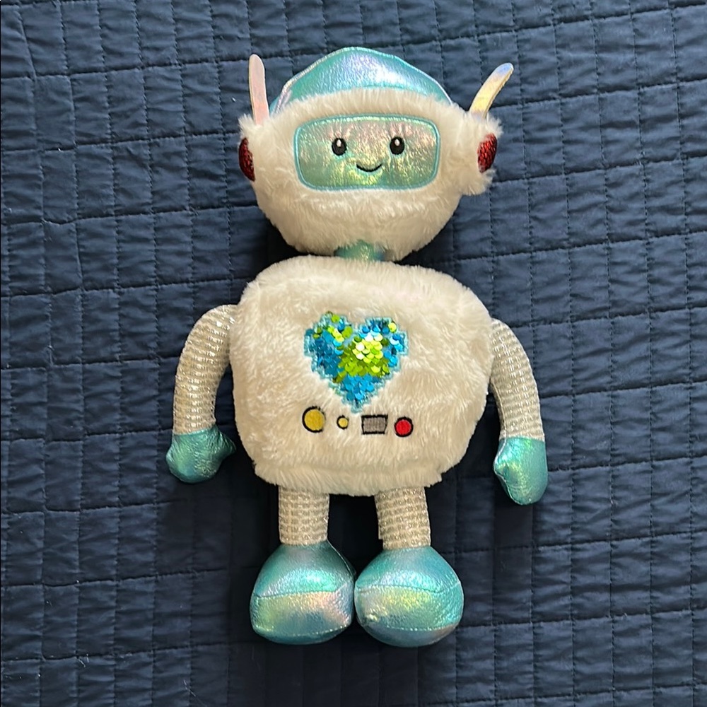 Walmart Way to Celebrate Robot Plush Doll Toy Sequin Heart 14"